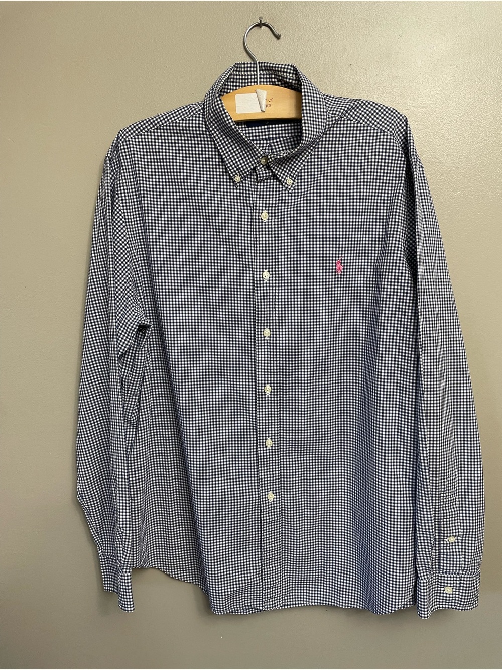 Polo Ralph Lauren Navy & White Gingham pink pony dress shirt XL preppy business